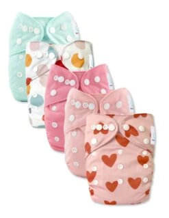 Lot 5 Couches Lavables évolutives TE1 + 5 Inserts - Petit Coeur