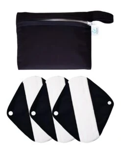 All Black - Lot De 3 Serviettes Hygiéniques Lavables + Pochette - Sensitive - 20 Cm