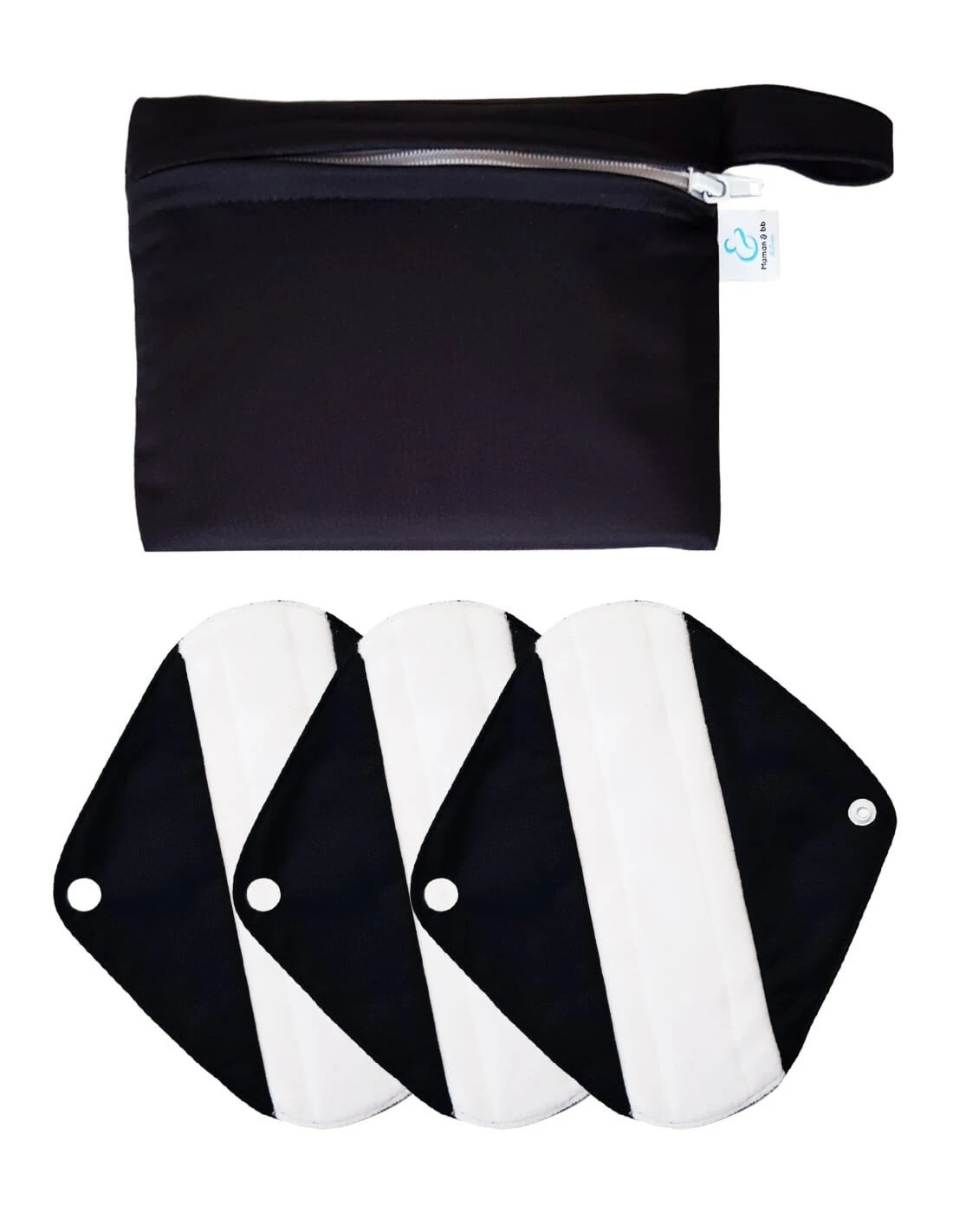 All Black - Lot De 3 Serviettes Hygiéniques Lavables + Pochette - Sensitive - 20 Cm 1 All Black - Lot De 3 Serviettes Hygiéniques Lavables + Pochette - Sensitive - 20 Cm