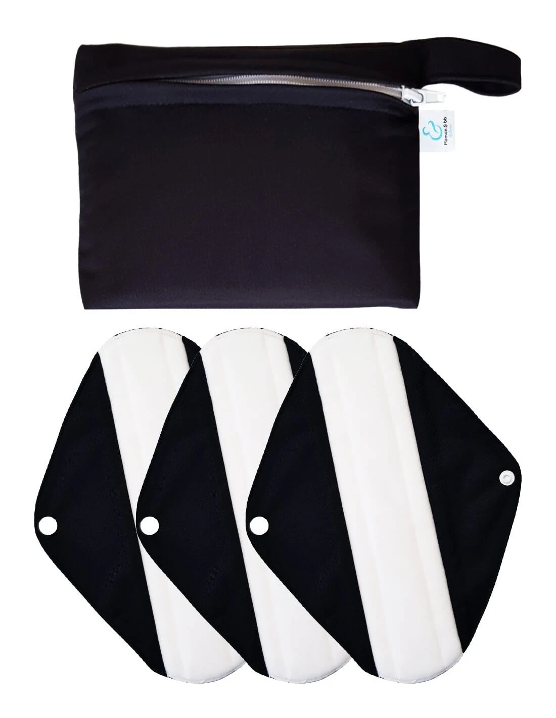 All Black - Lot De 3 Serviettes Hygiéniques Lavables + Pochette - Sensitive - 25 Cm 1 All Black - Lot De 3 Serviettes Hygiéniques Lavables + Pochette - Sensitive - 25 Cm