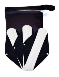 All Black - Lot De 3 Serviettes Hygiéniques Lavables + Pochette - Sensitive - Nuit