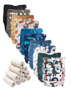 Bambou - Lot 10 TE2 Couches Lavables + 10 Inserts - Dinosaures