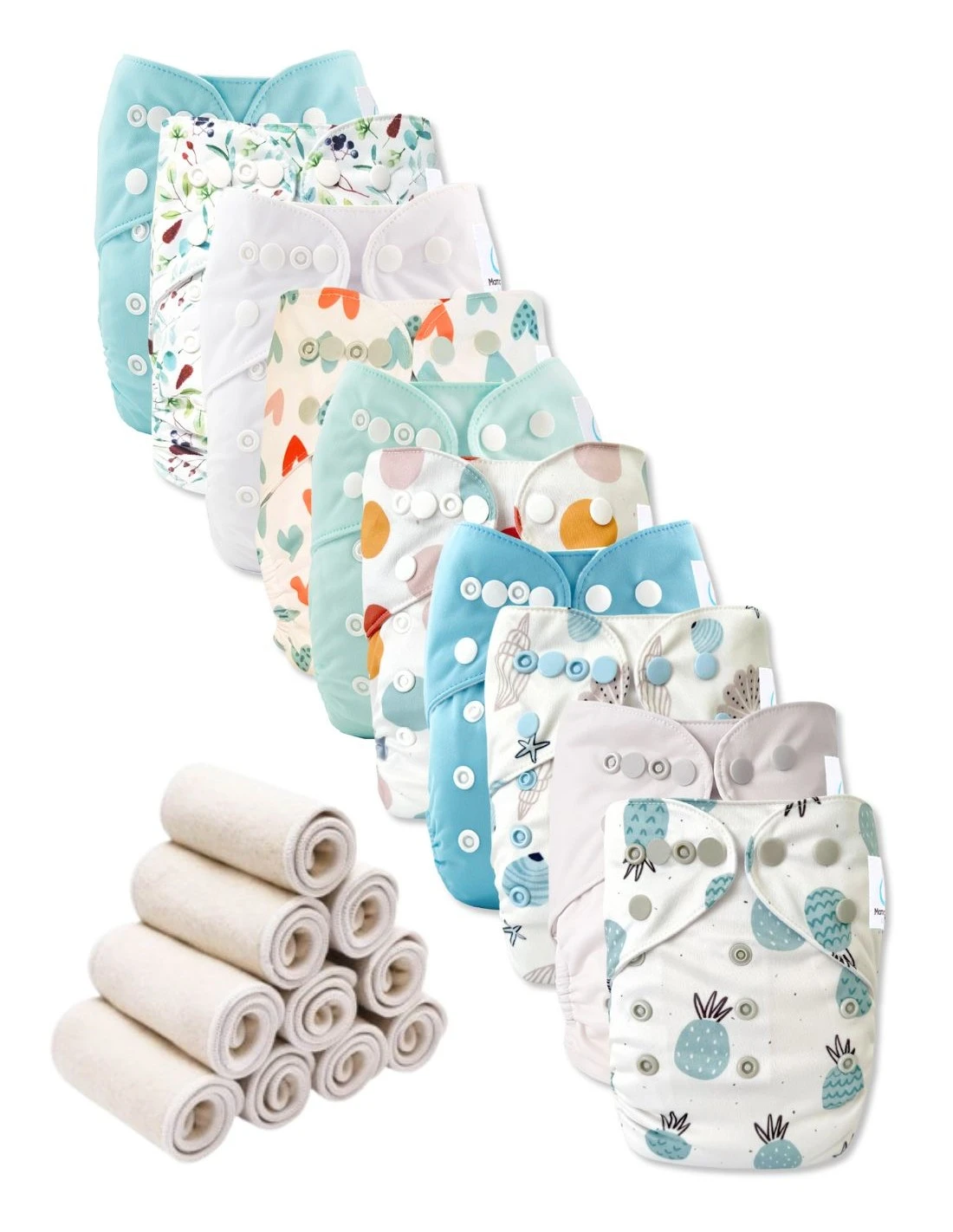 Bambou - Lot De 10 Couches Lavables Te1 + 10 Inserts - Ananas 1 Bambou - Lot De 10 Couches Lavables Te1 + 10 Inserts - Ananas