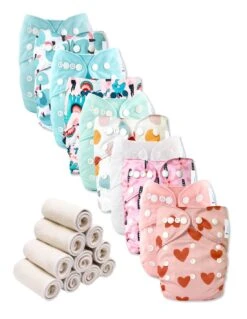 Bambou - Lot De 10 Couches Lavables Te1 + 10 Inserts - Petit Coeur