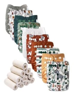 Bambou - Lot De 10 Couches Lavables Te1 + 10 Inserts - Safari