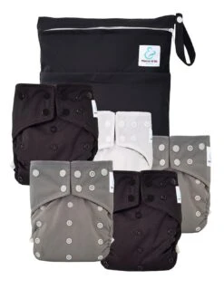 Easy To Go - Kit De 5 Couches Lavables TE1 Intégrales En Bambou - Black And White