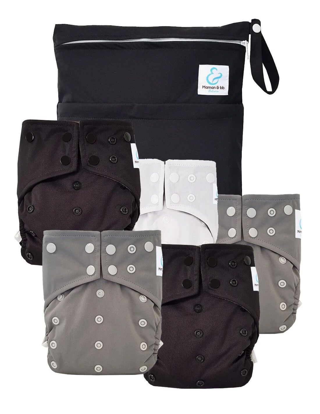 Easy To Go - Kit De 5 Couches Lavables TE1 Intégrales En Bambou - Black And White 1 Easy To Go - Kit De 5 Couches Lavables TE1 Intégrales En Bambou - Black And White