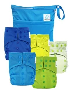 Easy To Go - Kit De 5 Couches Lavables TE1 Intégrales En Bambou - Blue Green
