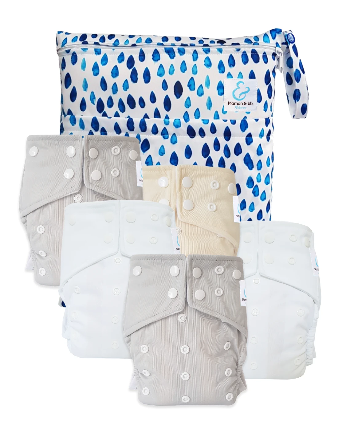 Easy To Go Sensitive - Lot De 5 Couches Lavables Intégrales TE1 à Poche Et Double Goussets Et Sac - Rain 1 Easy To Go Sensitive - Lot De 5 Couches Lavables Intégrales TE1 à Poche Et Double Goussets Et Sac - Rain