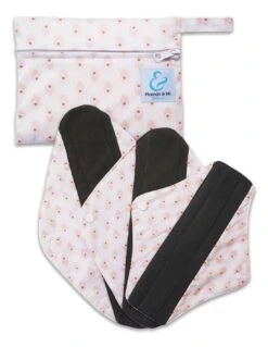 Essenti'elle Plus - Lot De 3 Serviettes Hygiéniques Lavables En Bambou + Pochette - Paon