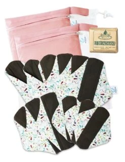 Feminity Nature - Lot De 12 Serviettes Hygiéniques Lavables + Savon Détachant + Filet De Lavage Et Pochette