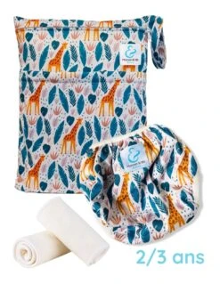 Kit Baignade Bébé 2/3 Ans - Couche Maillot De Bain Lavable + Sac Imperméable + Inserts - Zoé La Girafe