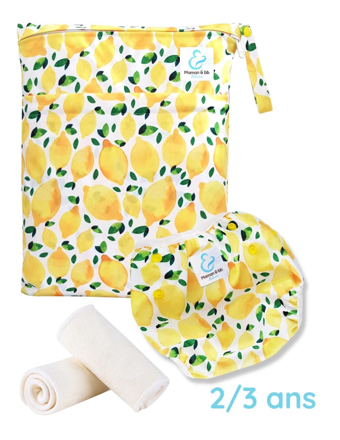 Kit Baignade Bébé 2/3 Ans - Couche Maillot De Bain Lavable + Sac + Inserts - Lemon 1 Kit Baignade Bébé 2/3 Ans - Couche Maillot De Bain Lavable + Sac + Inserts - Lemon