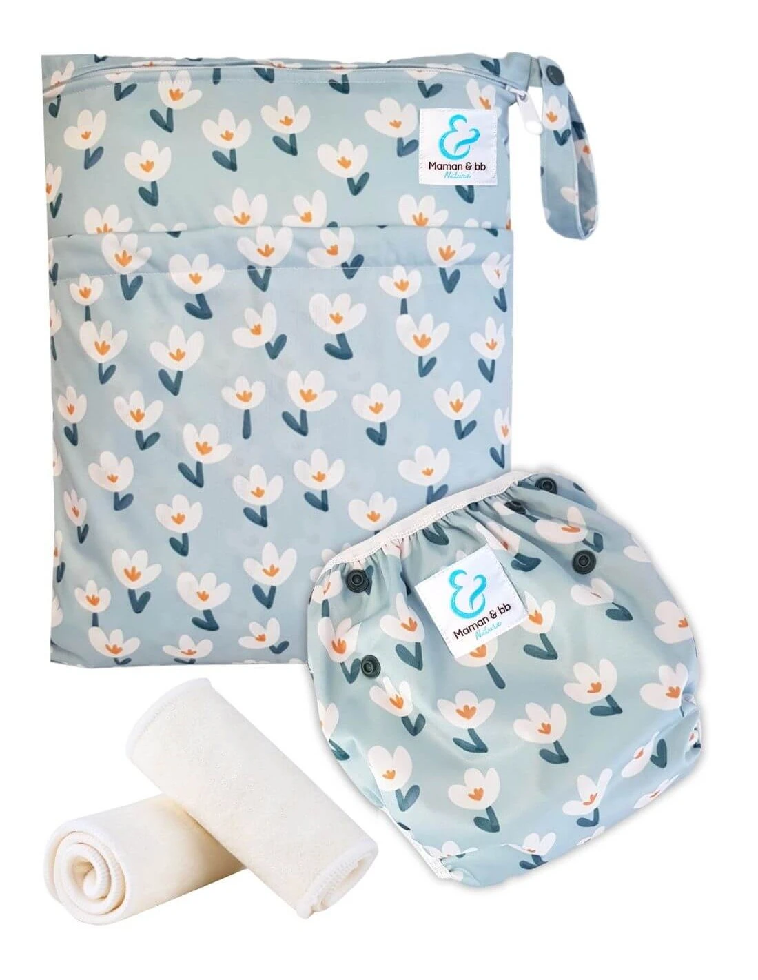 Kit Baignade Bébé - Couche Maillot De Bain Lavable + Sac Imperméable + Inserts - Printemps 1 Kit Baignade Bébé - Couche Maillot De Bain Lavable + Sac Imperméable + Inserts - Printemps