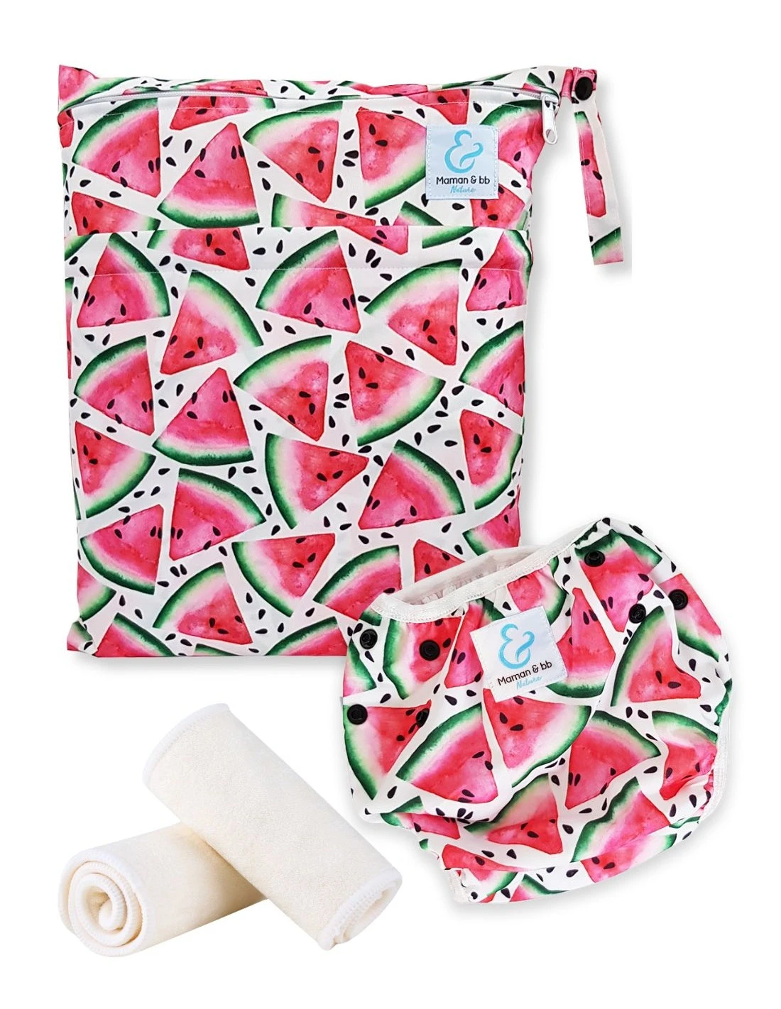 Kit Baignade Bébé - Couche Maillot De Bain Lavable + Sac Imperméable + Inserts - Watermelon 1 Kit Baignade Bébé - Couche Maillot De Bain Lavable + Sac Imperméable + Inserts - Watermelon