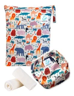 Kit Baignade Bébé - Couche Maillot De Bain Lavable + Sac Imperméable + Inserts - Savane