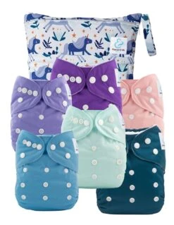 Kit Essentiel - 6 Couches Lavables TE1 + Absorbants + Sac Imperméable - Lina La Licorne