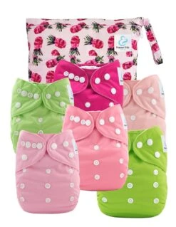 Kit Essentiel - 6 Couches Lavables TE1 + Absorbants + Sac Imperméable - Pineapple