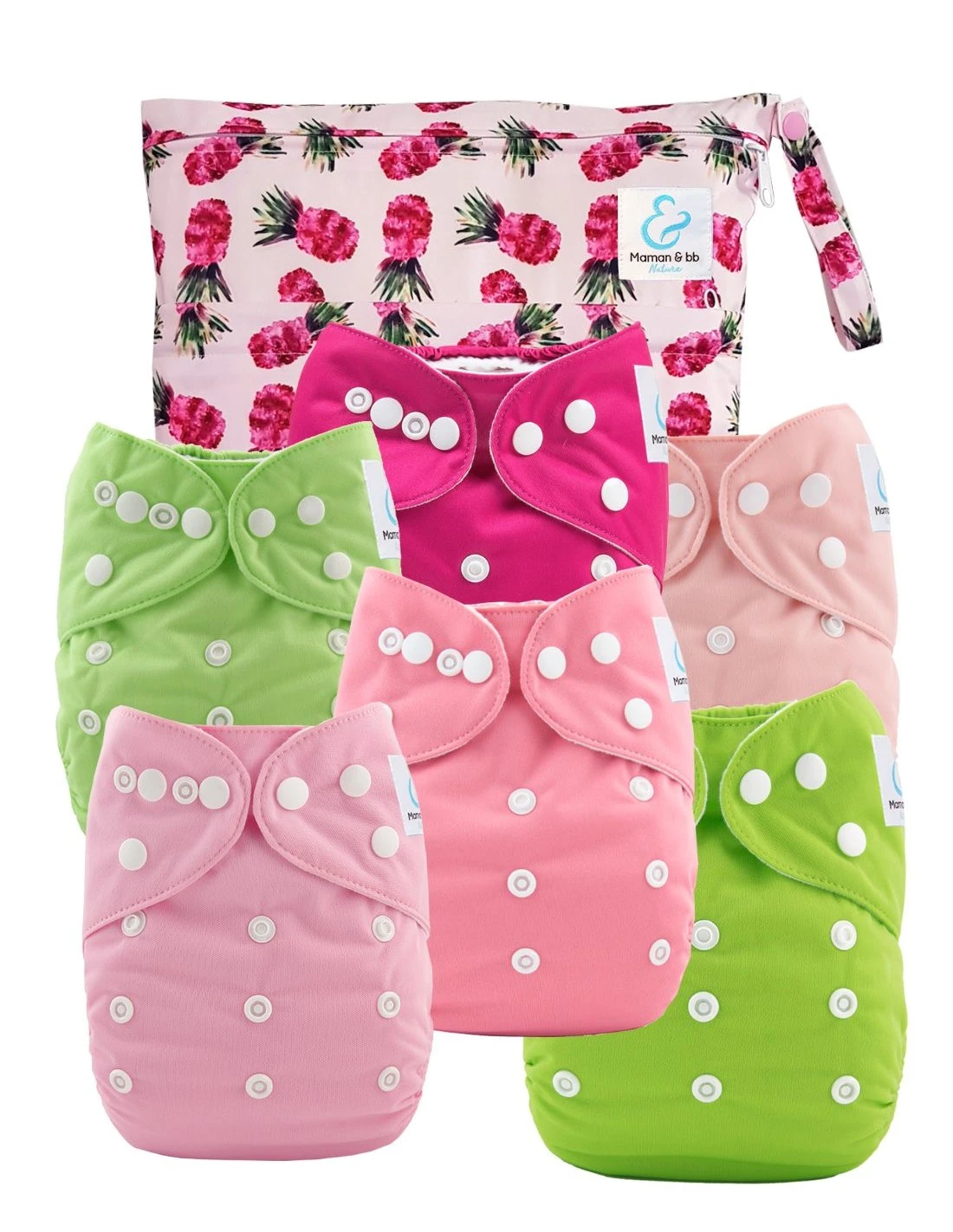 Kit Essentiel - 6 Couches Lavables TE1 + Absorbants + Sac Imperméable - Pineapple 1 Kit Essentiel - 6 Couches Lavables TE1 + Absorbants + Sac Imperméable - Pineapple