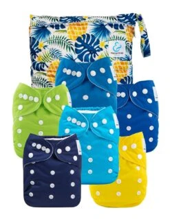 Kit Essentiel TE1 - 6 Couches Lavables + Absorbants + Sac Imperméable - Exotic