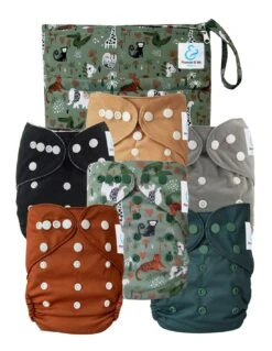 Kit Essentiel TE1 - 6 Couches Lavables + Absorbants + Sac - Jungle
