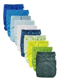 Lot 10 Couches Lavables TE1 Intégrales En Bambou - Green