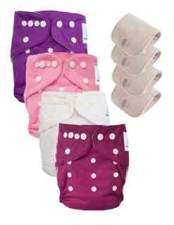 Lot 4 Couches Lavables Tout En Un TE1 évolutives - Sensitive - Aubergine