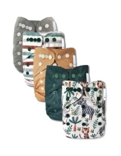 Lot 5 Couches Lavables évolutives TE1 + 5 Inserts - Safari