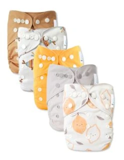 Lot 5 Couches Lavables évolutives TE1 + 5 Inserts - Lemon Love