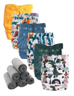 Lot 6 Couches Lavables TE2 + 6 Inserts Bambou - Animals