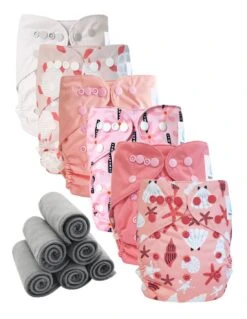 Lot 6 Couches Lavables TE2 + 6 Inserts Bambou - Coquillage