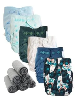 Lot 6 Couches Lavables TE2 + 6 Inserts Bambou - Hilda Blue