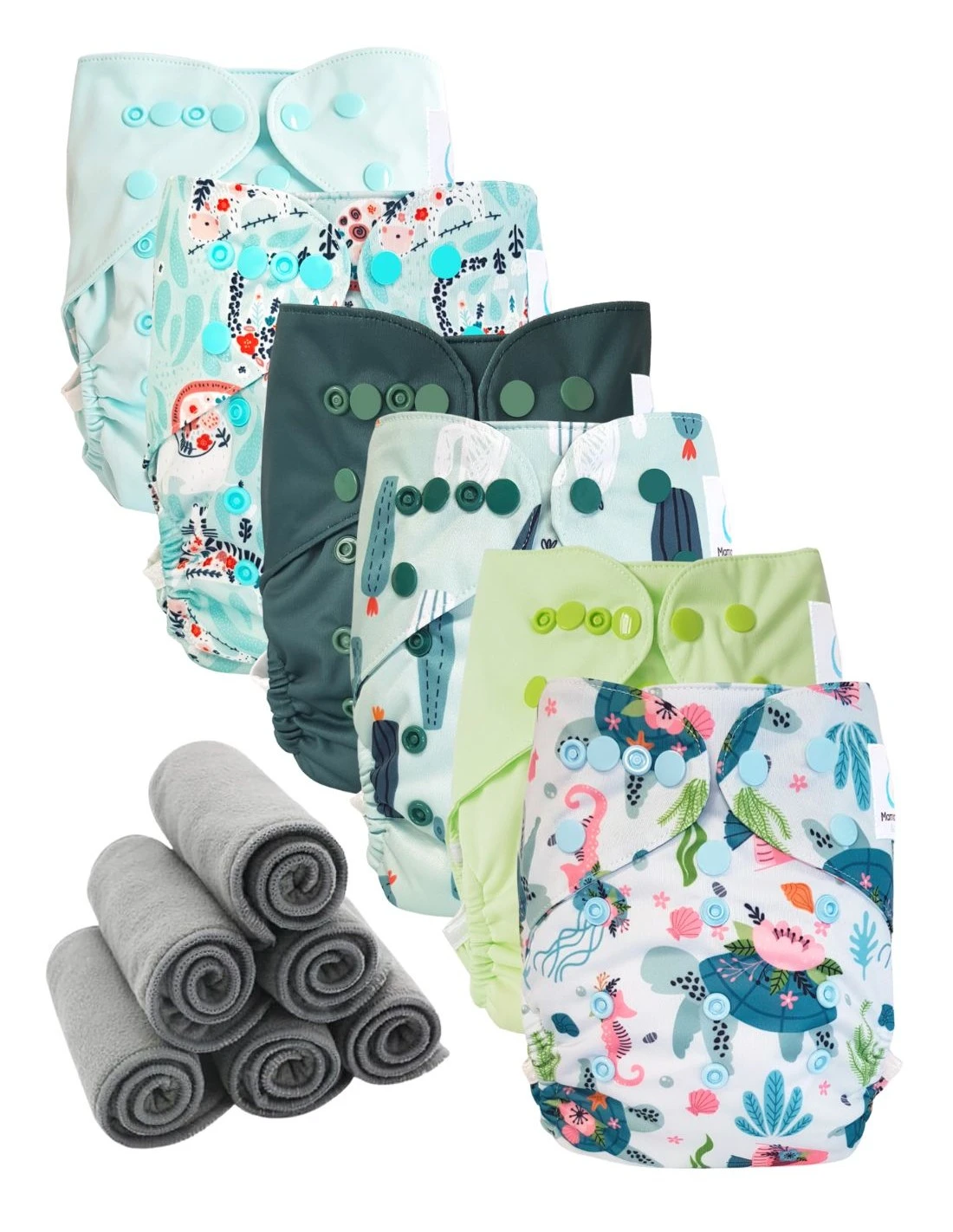 Lot 6 Couches Lavables TE2 + 6 Inserts Bambou - Lagoon 1 Lot 6 Couches Lavables TE2 + 6 Inserts Bambou - Lagoon