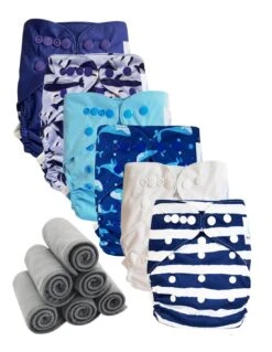 Lot 6 Couches Lavables TE2 + 6 Inserts Bambou - Mariniere