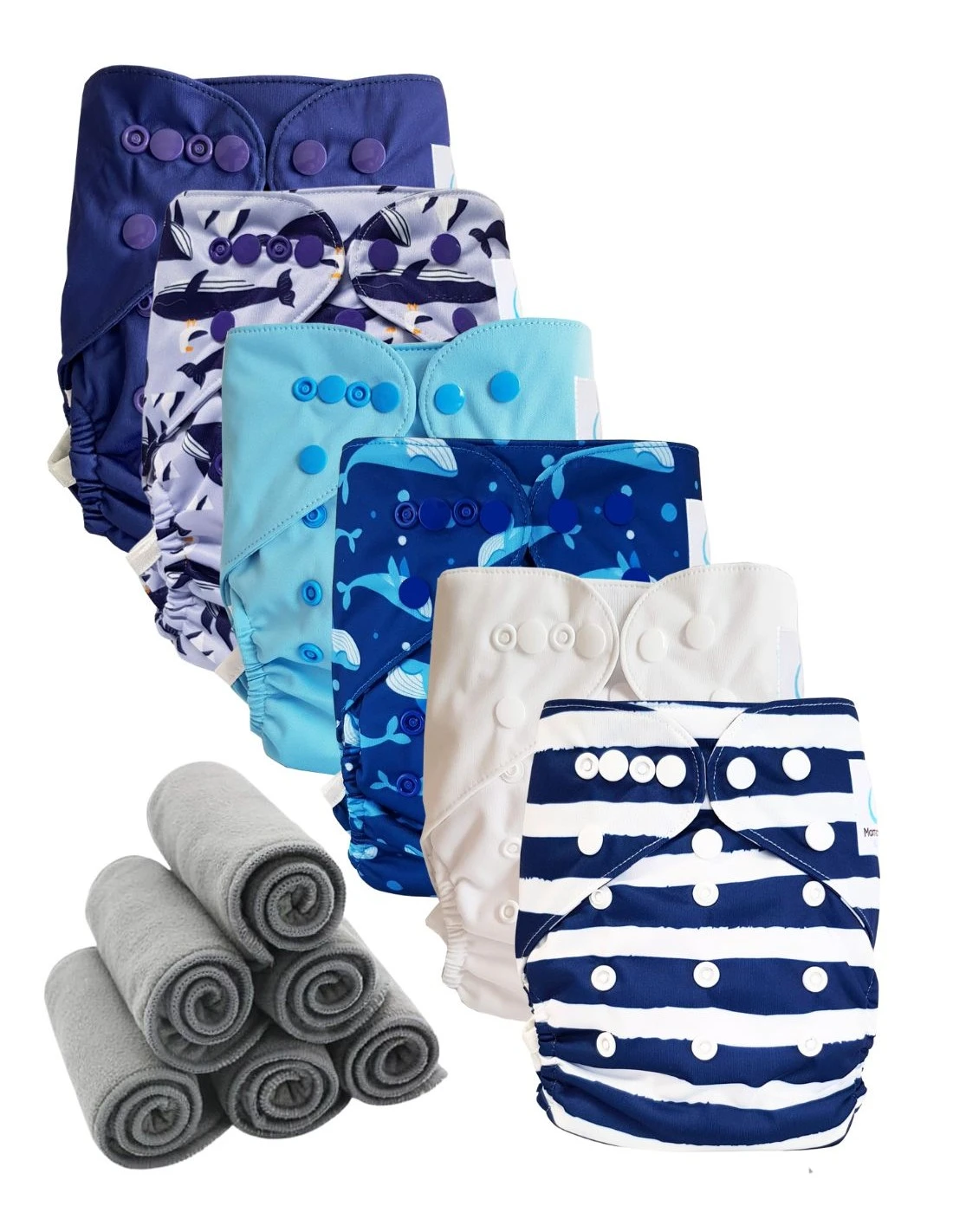 Lot 6 Couches Lavables TE2 + 6 Inserts Bambou - Mariniere 1 Lot 6 Couches Lavables TE2 + 6 Inserts Bambou - Mariniere