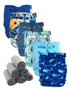 Lot 6 Couches Lavables TE2 + 6 Inserts Bambou - Ocean