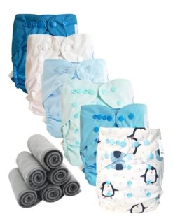 Lot 6 Couches Lavables TE2 + 6 Inserts Bambou - Pingouin