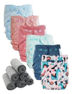 Lot 6 Couches Lavables TE2 + 6 Inserts Bambou Pression - Alma Le Lama