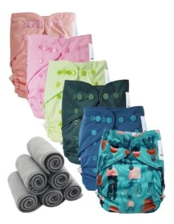 Lot 6 Couches Lavables TE2 + 6 Inserts Bambou Pression - Cactus