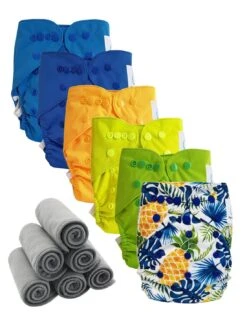 Lot 6 Couches Lavables TE2 + 6 Inserts Bambou Pression - Exotic