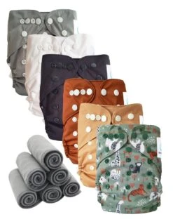 Lot 6 Couches Lavables TE2 + 6 Inserts Bambou Pression - Jungle