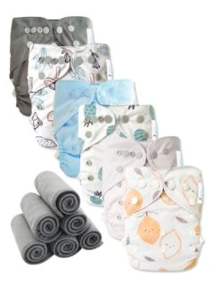 Lot 6 Couches Lavables TE2 + 6 Inserts Bambou Pression - Lemon Love