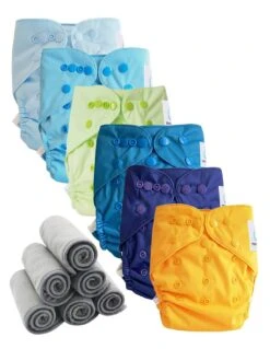 Lot 6 Couches Lavables TE2 + 6 Inserts Bambou Pression - Miami