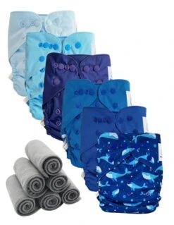 Lot 6 Couches Lavables TE2 + 6 Inserts Bambou Pression - Nino Le Baleineau