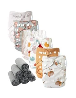 Lot 6 Couches Lavables TE2 + 6 Inserts Bambou Pression - Nolwene