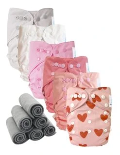 Lot 6 Couches Lavables TE2 + 6 Inserts Bambou Pression - Petit Coeur