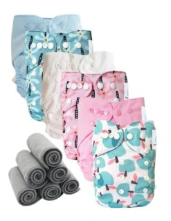 Lot 6 Couches Lavables TE2 + 6 Inserts Bambou Pression - Apples