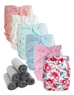 Lot 6 Couches Lavables TE2 + 6 Inserts Bambou Pression - Romance