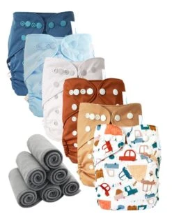 Lot 6 Couches Lavables TE2 + 6 Inserts Bambou Pression - Trucks