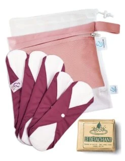 Maternity Sensitive - Lot De 5 Serviettes Hygiéniques Lavables En Coton + Savon Detachant + Filet De Lavage Et Pochette